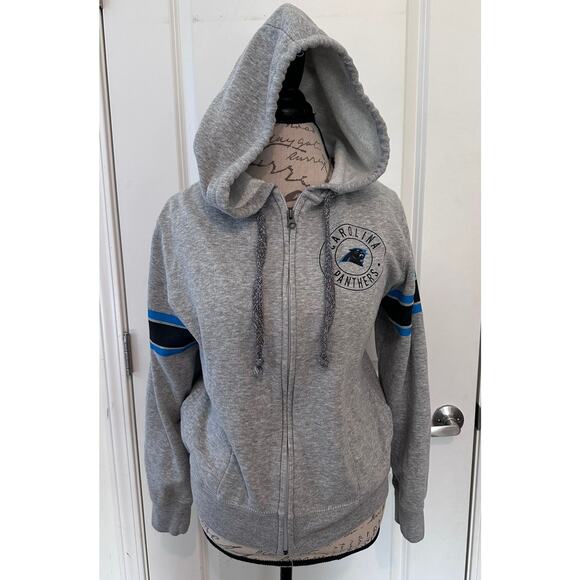 Panthers NFL Juniors sz XL Girl's Zip Up Fleece Hoodie Glitter Detail on Helmet - Picture 1 of 10